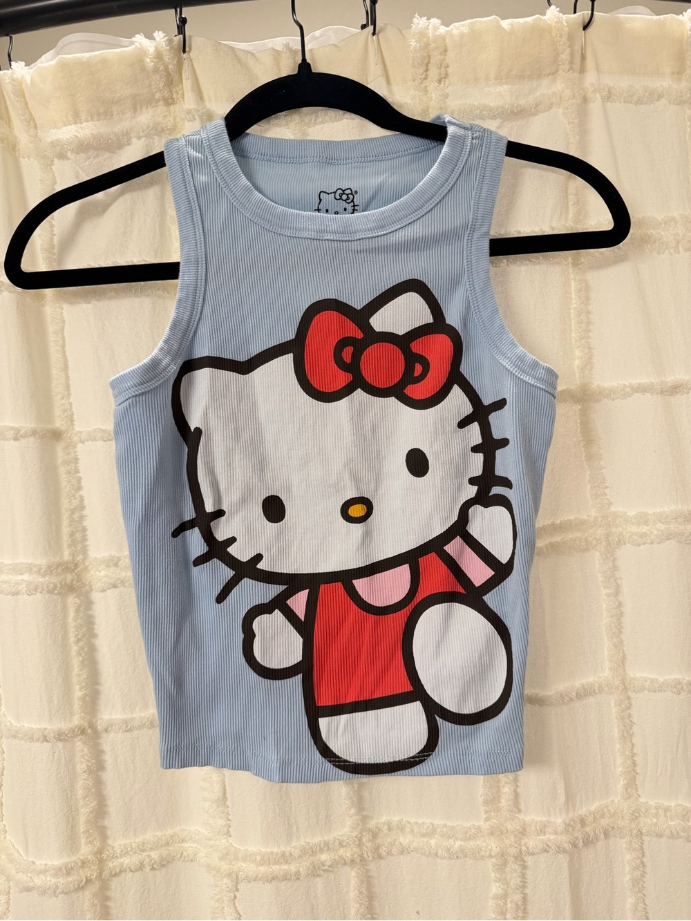 Sanrio Hello Kitty Light Blue Ribbed Tank with Red Graphic